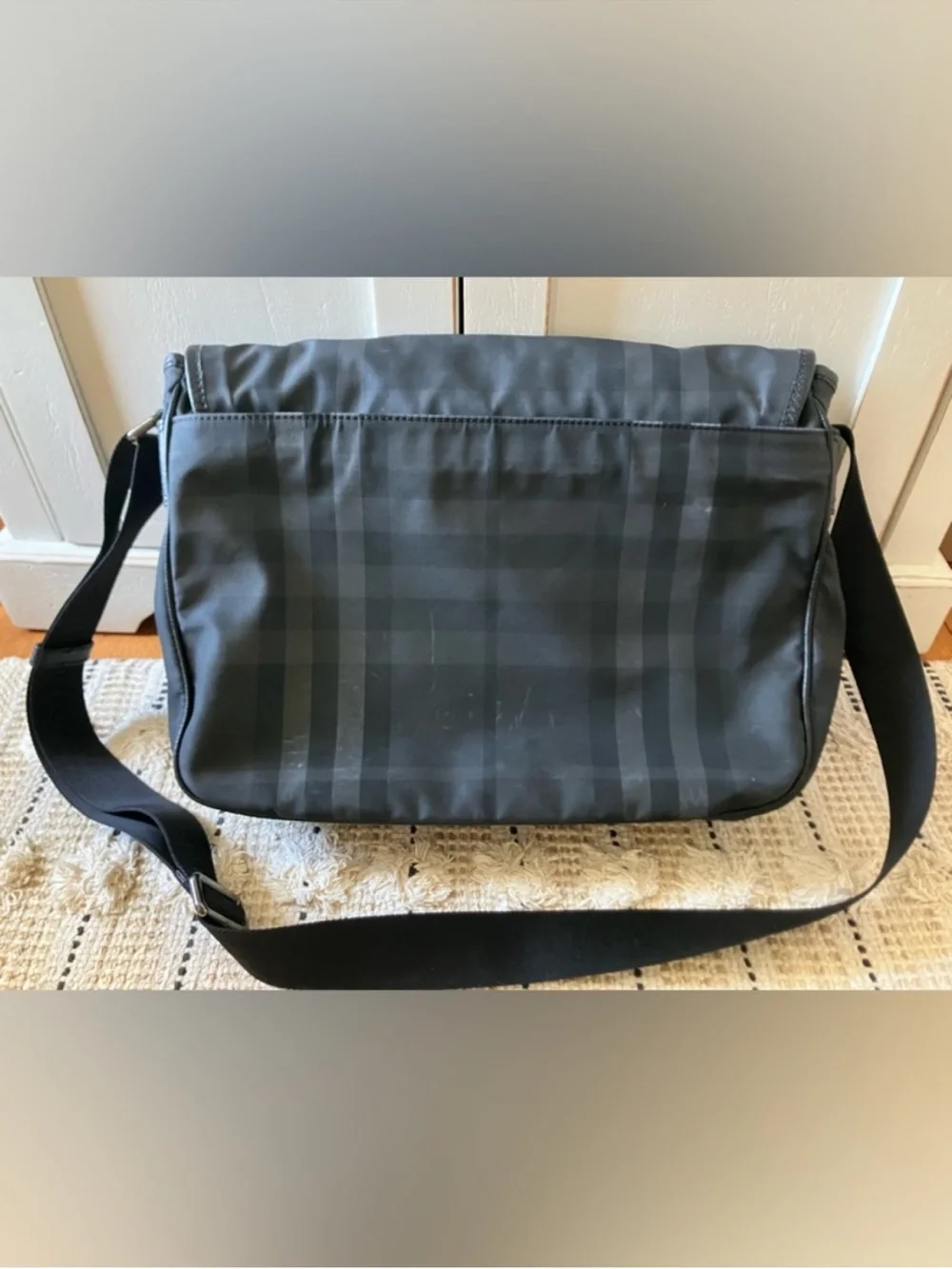 Burberry Black Tonal Check Messenger Bag